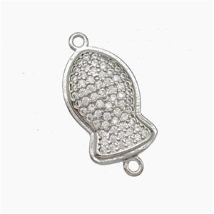 Copper Fish Connector Pave Zirconia Platinum Plated, approx 10-16mm [FN50112]