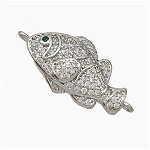 Copper Fish Connector Pave Zirconia Platinum Plated, approx 11-20mm [FN50114]