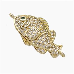Copper Fish Connector Pave Zirconia Gold Plated, approx 11-20mm [FN50115]