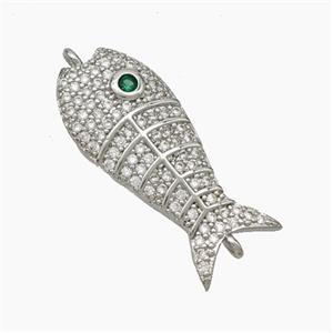 Copper Fish Connector Pave Zirconia Platinum Plated, approx 10-25mm [FN50116]