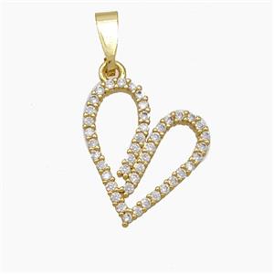 Copper Heart Pendant Pave Zirconia Gold Plated, approx 15-18mm [FN50133]