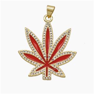 Copper Maple Leaf Pendant Pave Zirconia Red Enamel Gold Plated, approx 26-28mm [FN50149]