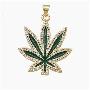 Copper Maple Leaf Pendant Pave Zirconia Green Enamel Gold Plated, approx 26-28mm [FN50150]