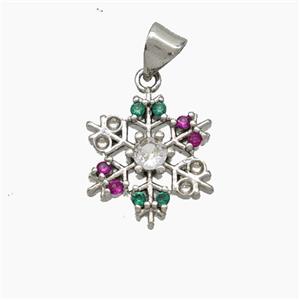 Christmas Snowflake Copper Pendant Pave Zirconia Platinum Plated, approx 15mm [FN50168]