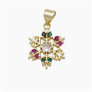 Christmas Snowflake Copper Pendant Pave Zirconia Gold Plated, approx 15mm [FN50169]