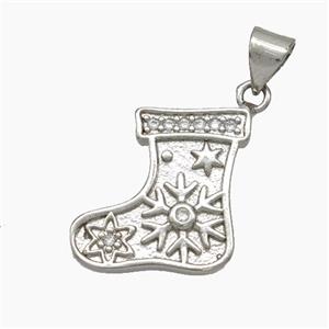 Christmas Stocking Copper Pendant Pave Zirconia Platinum Plated, approx 16mm [FN50172]