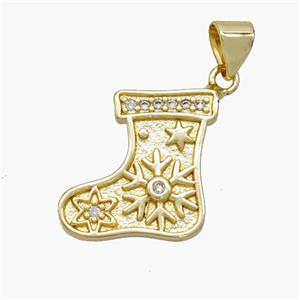 Christmas Stocking Copper Pendant Pave Zirconia Gold Plated, approx 16mm [FN50173]