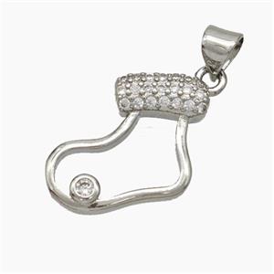 Christmas Stocking Copper Pendant Pave Zirconia Platinum Plated, approx 15-20mm [FN50174]