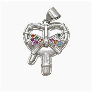 Christmas Candy Cane Copper Pendant Pave Zirconia Platinum Plated, approx 17-19mm [FN50176]
