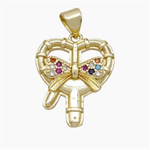 Christmas Candy Cane Copper Pendant Pave Zirconia Gold Plated, approx 17-19mm [FN50177]