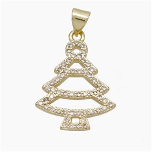 Christmas Tree Copper Pendant Pave Zirconia Gold Plated, approx 17-20mm [FN50179]
