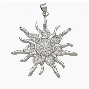 Copper Sun Pendant Micropave Zirconia Platinum Plated, approx 35mm [FN50180]