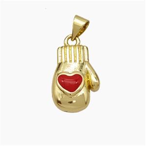 Mitten Charms Copper Pendant Red Enamel Heart Gold Plated, approx 11-16mm [FN50188]