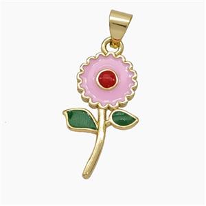 Copper Flower Pendant Pink Green Enamel Gold Plated, approx 12-20mm [FN50189]
