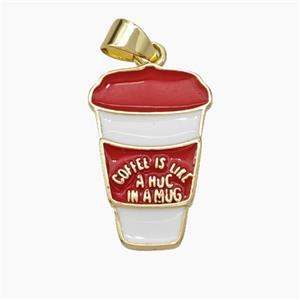 Coffee Cup Charms Copper Pendant Red White Enamel Gold Plated, approx 13-20mm [FN50190]