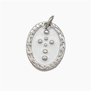 Copper Oval Pendant Cross White Enamel Platinum Plated, approx 12-15mm [FN50196]