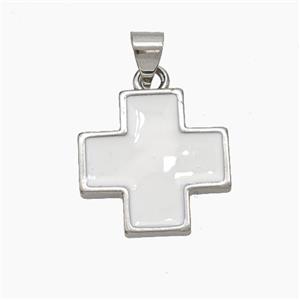 Copper Cross Pendant White Enamel Platinum Plated, approx 16mm [FN50198]