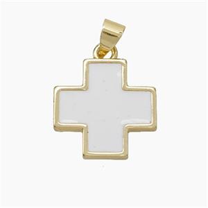 Copper Cross Pendant White Enamel Gold Plated, approx 16mm [FN50199]