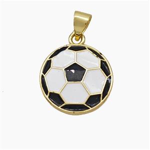 Copper Football Pendant White Black Enamel Sports Flat Gold Plated, approx 15mm [FN50200]