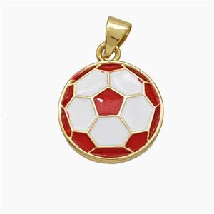 Copper Football Pendant White Red Enamel Sports Flat Gold Plated, approx 15mm [FN50201]