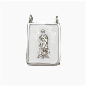 Jesus Charms Copper Rectangle Pendant White Enamel 2loops Platinum Plated, approx 12-15mm [FN50202]