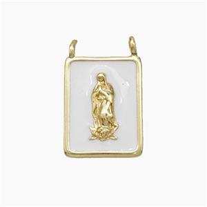 Jesus Charms Copper Rectangle Pendant White Enamel 2loops Gold Plated, approx 12-15mm [FN50203]