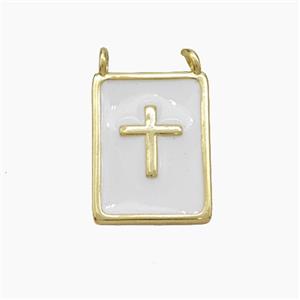 Copper Cross Rectangle Pendant White Enamel Gold Plated, approx 12-15mm [FN50204]
