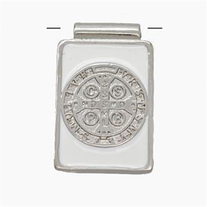 Copper Religious Medal Pendant CSPB Rectangle White Enamel Platinum Plated, approx 14-22mm [FN50206]