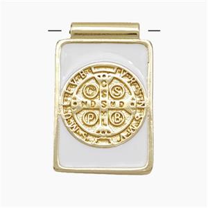Copper Religious Medal Pendant CSPB Rectangle White Enamel Gold Plated, approx 14-22mm [FN50207]