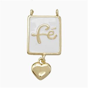 Copper Fe Rectangle Pendant White Enamel 2loops Heart Gold Plated, approx 12-15mm, 7mm [FN50209]