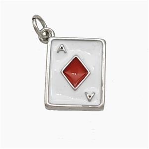 ACE of Diamonds Playing Card Copper Pendant White Red Enamel Platinum Plated, approx 11-13mm [FN50212]