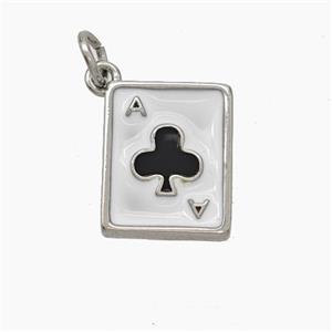 ACE of Clubs Playing Card Copper Pendant White Black Enamel Platinum Plated, approx 11-13mm [FN50213]