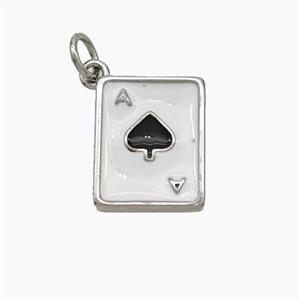 ACE of Spade Playing Card Copper Pendant White Black Enamel Platinum Plated, approx 11-13mm [FN50215]