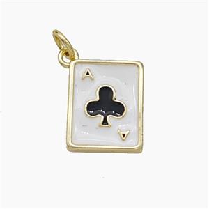 ACE of Clubs Playing Card Copper Pendant White Black Enamel Gold Plated, approx 11-13mm [FN50217]