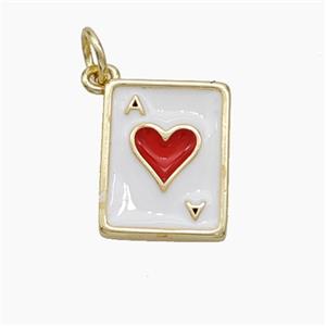 ACE of Heart Playing Card Copper Pendant White Red Enamel Gold Plated, approx 11-13mm [FN50218]