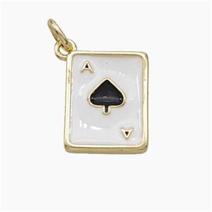 ACE of Spade Playing Card Copper Pendant White Black Enamel Gold Plated, approx 11-13mm [FN50219]