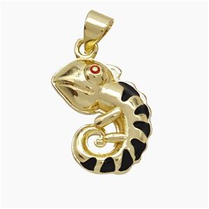 Copper Chameleon Pendant Black Enamel Gold Plated, approx 13-18mm [FN50220]