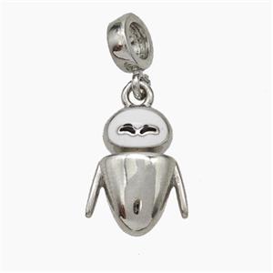 Copper Cockroach Pendant White Enamel Platinum Plated, approx 12-15mm, 7mm dia [FN50222]