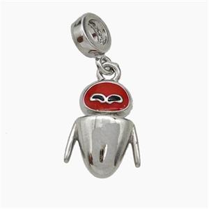 Copper Cockroach Pendant Red Enamel Platinum Plated, approx 12-15mm, 7mm dia [FN50223]