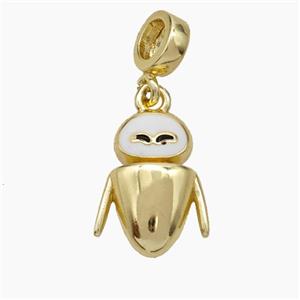 Copper Cockroach Pendant White Enamel Gold Plated, approx 12-15mm, 7mm dia [FN50224]