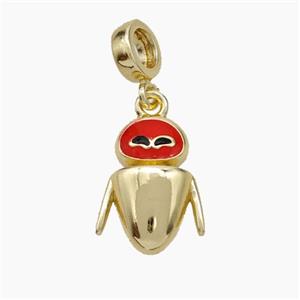 Copper Cockroach Pendant Red Enamel Gold Plated, approx 12-15mm, 7mm dia [FN50225]