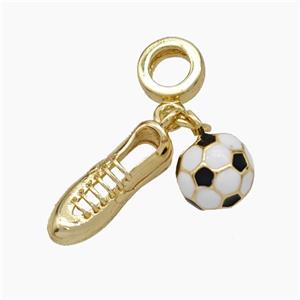 Football And Shoes Charms Copper Sports Pendant White Black Enamel Gold Plated, approx 8mm, 6-15mm, 7mm dia [FN50228]