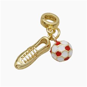Football And Shoes Charms Copper Sports Pendant White Red Enamel Gold Plated, approx 8mm, 6-15mm, 7mm dia [FN50229]