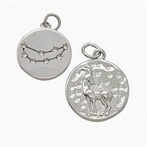 Copper Circle Pendant Pave Zirconia Zodiac Aries Platinum Plated, approx 15mm [FN50230]