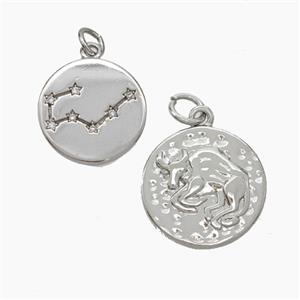 Copper Circle Pendant Pave Zirconia Zodiac Taurus Platinum Plated, approx 15mm [FN50231]