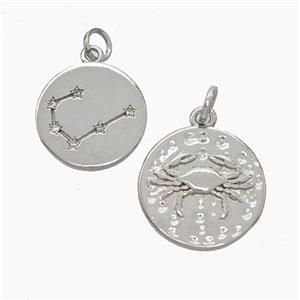 Copper Circle Pendant Pave Zirconia Zodiac Cancer Platinum Plated, approx 15mm [FN50233]