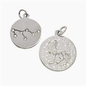 Copper Circle Pendant Pave Zirconia Zodiac Leo Platinum Plated, approx 15mm [FN50234]