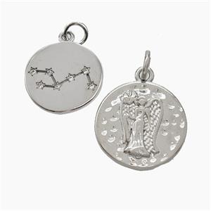 Copper Circle Pendant Pave Zirconia Zodiac Virgo Platinum Plated, approx 15mm [FN50235]