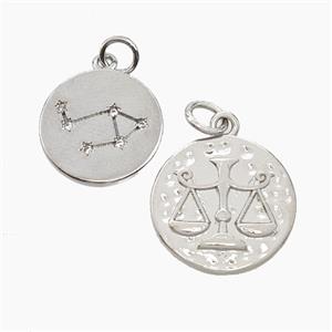 Copper Circle Pendant Pave Zirconia Zodiac Libra Platinum Plated, approx 15mm [FN50236]