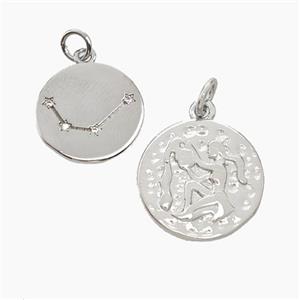 Copper Circle Pendant Pave Zirconia Zodiac Aquarius Platinum Plated, approx 15mm [FN50240]